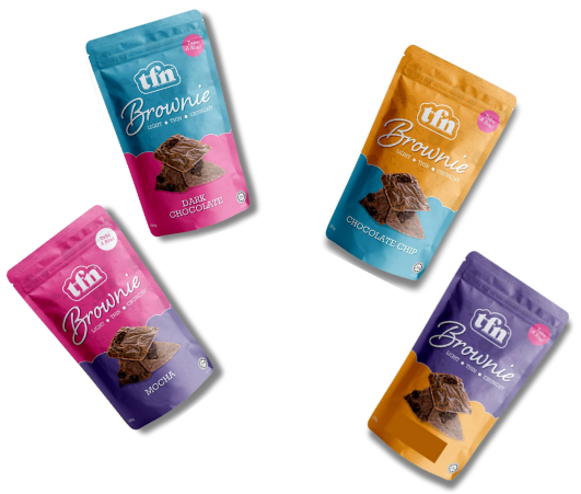 TFN Brownie logo and product packaging setup for branding